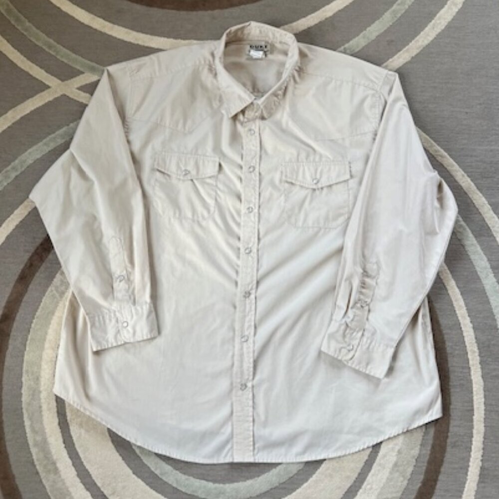 Duke Haband Pearl Snap Shirt 2X Tan Long Sleeve Collared Western Work Shirt